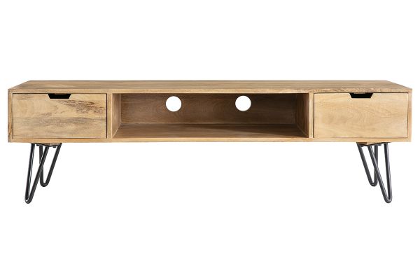 Meuble TV en bois manguier massif et métal noir L150 VIBES