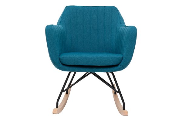 Rocking chair scandinave en tissu bleu canard, métal noir et bois clair ALEYNA