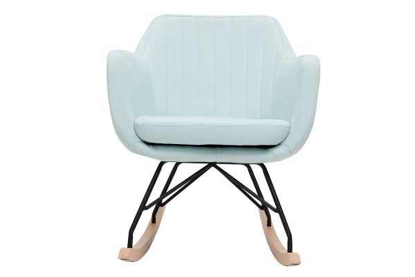 Rocking chair scandinave en tissu menthe à l'eau, métal noir et bois clair ALEYNA