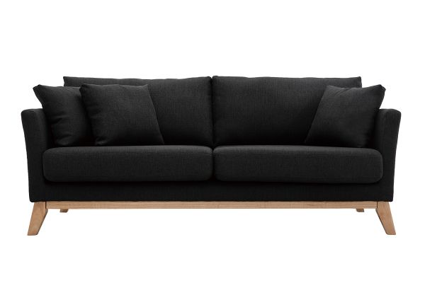 Canapé scandinave déhoussable 3 places en tissu gris foncé et bois clair OSLO