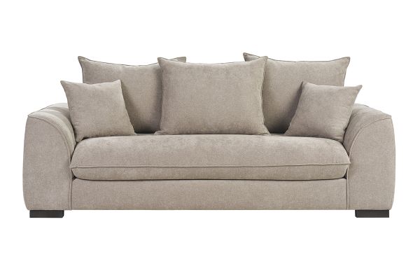 Canapé convertible 3 places en tissu effet velours taupe avec matelas 12 cm ARMAND
