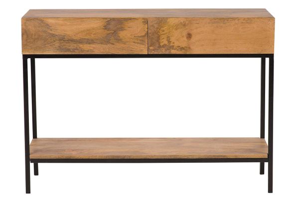 Console industrielle avec rangements 2 tiroirs en bois manguier massif et métal noir L110 cm YPSTER