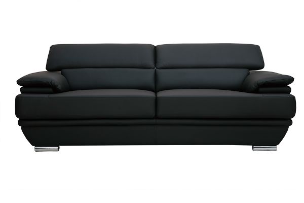 Canapé design avec têtières ajustables 3 places cuir noir et acier chromé EWING