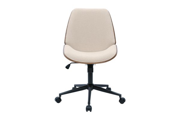 Chaise de bureau à roulettes en bois et tissu effet velours texturé beige DOUGLAS