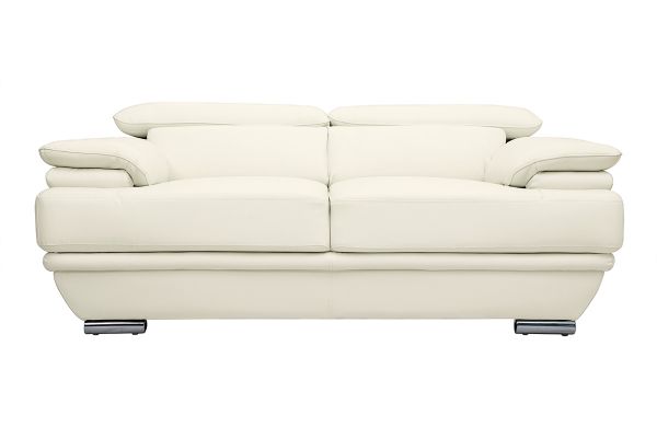 Canapé design avec têtières ajustables 2 places cuir blanc et acier chromé EWING
