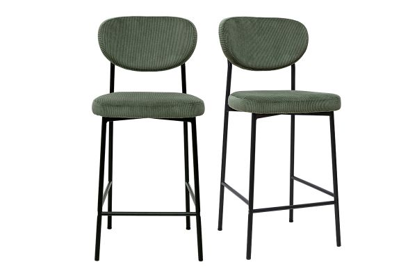Tabourets de bar fixes en tissu velours côtelé vert kaki H65 cm (lot de 2) BREKA