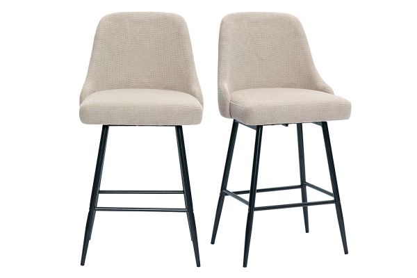 Tabourets de bar pivotants 360° en tissu chenille beige et métal H66 cm (lot de 2) HASTA