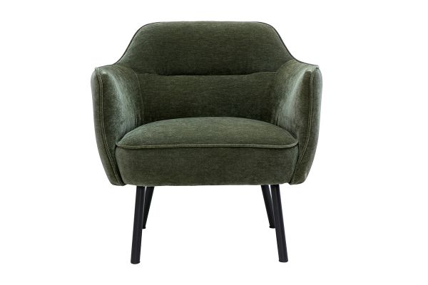 Fauteuil design en tissu effet velours vert kaki et métal noir LAURENS