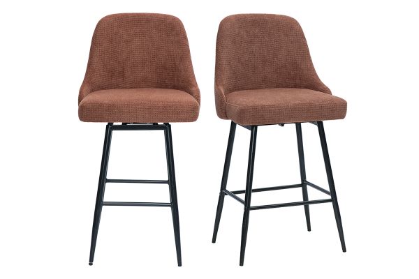 Tabourets de bar pivotants 360° en tissu chenille terre brûlée et métal H66 cm (lot de 2) HASTA