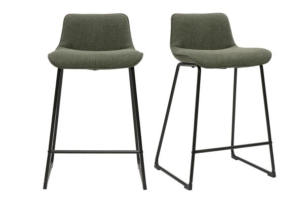Tabourets de bar en tissu vert kaki et métal H65 cm (lot de 2) BOOST