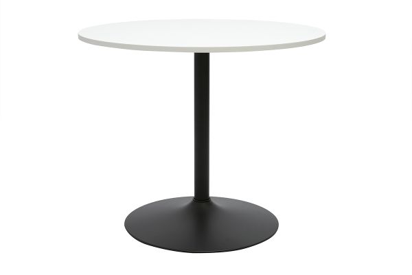 Table à manger design ronde blanche et métal noir D90 cm CALISTA