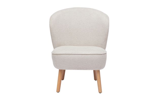 Fauteuil scandinave en tissu effet velours texturé beige et bois clair AMANITA