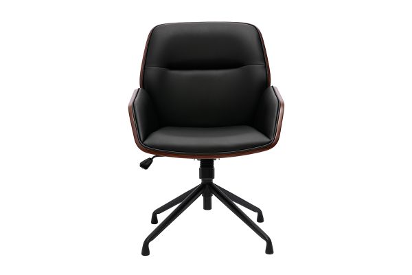 Chaise de bureau design pivotante 360° noire, bois foncé et métal noir MARLOW