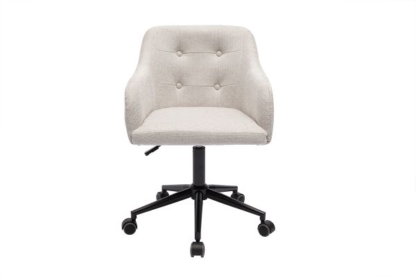 Chaise de bureau capitonnée à roulettes en tissu effet velours texturé beige et métal noir BALTIK