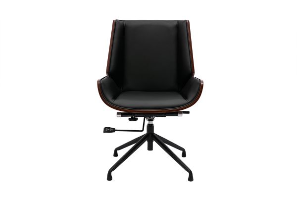 Chaise de bureau design pivotante 360° noir, bois foncé noyer et métal noir CURVED