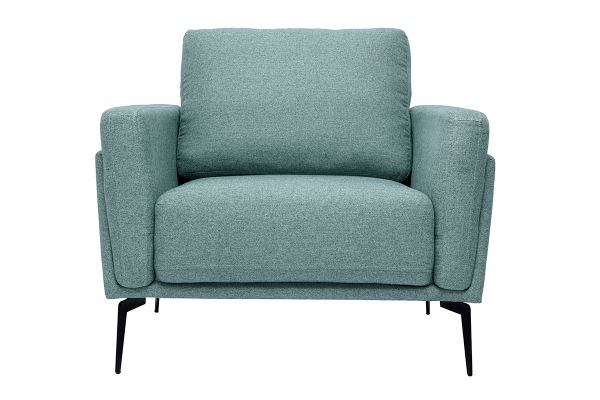 Fauteuil design en tissu vert de gris et métal noir MOSCO