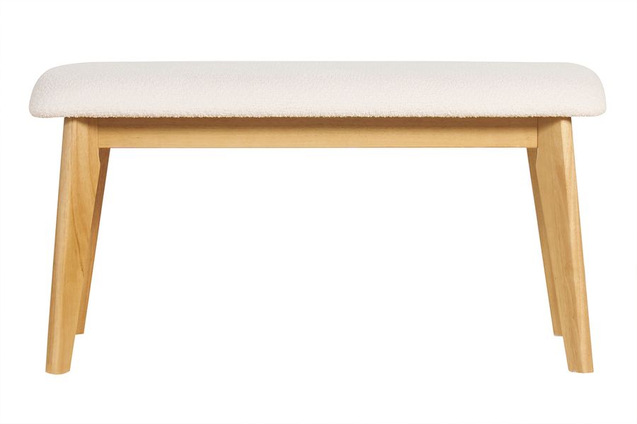 Panca scandinava in tessuto effetto lana bouclé bianco e legno chiaro L92 cm ELION