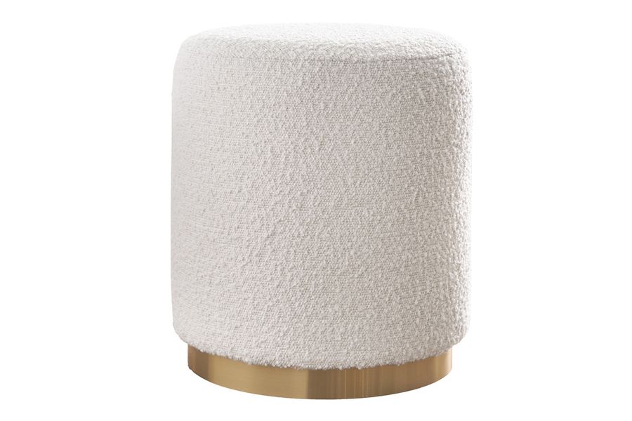 Puf redondo de tela efecto lana bouclée blanco roto y metal dorado D40 cm AMAYA