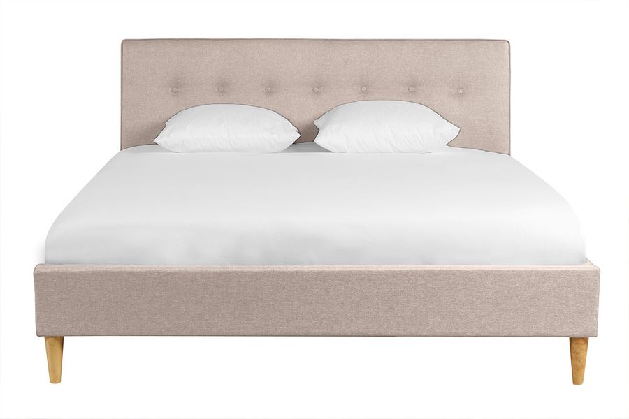 Lit 2 places 160x200 cm avec tête de lit en tissu beige LEONCE