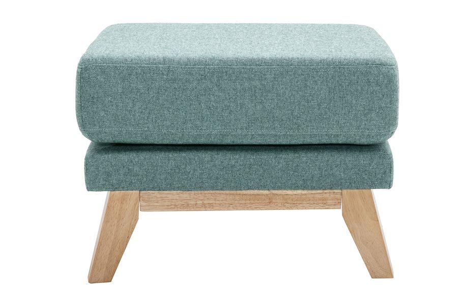 Puf reposapiés nórdico de tela desenfundable verde grisáceo y madera clara OSLO