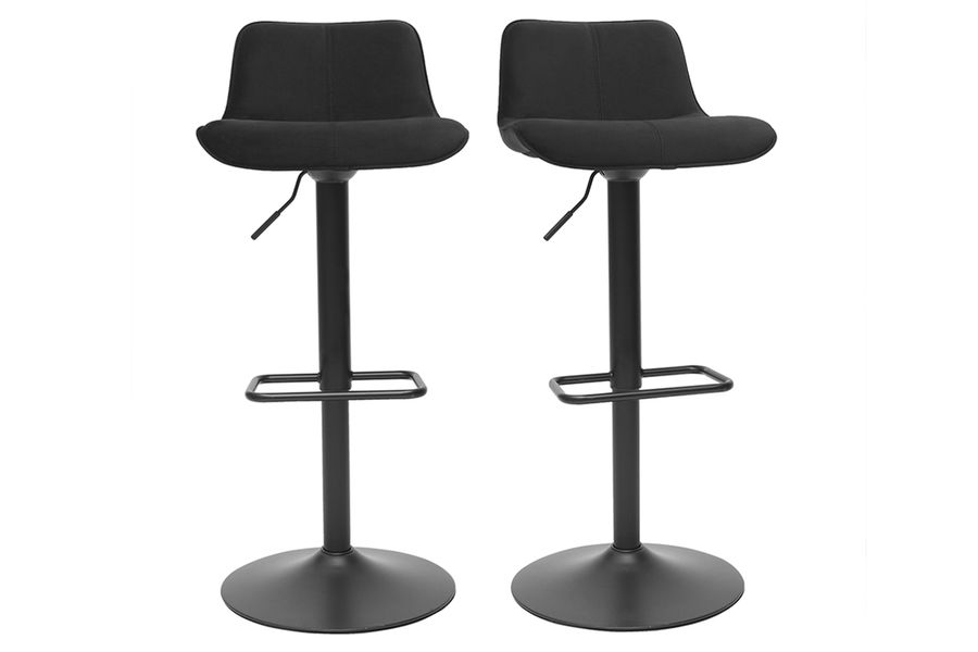Set de 2 taburetes de cocina ajustables 360º negros de terciopelo y metal BOOST