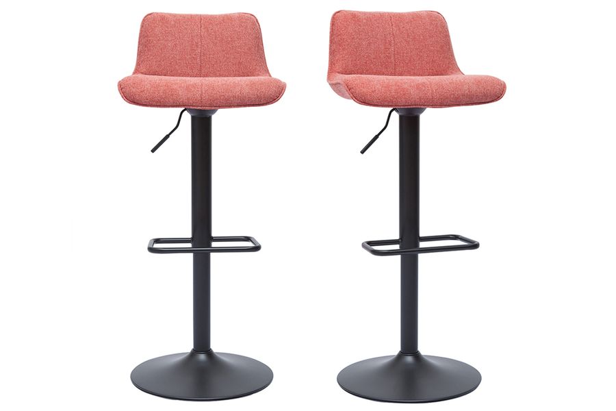 Barhocker höhenverstellbar und um 360° drehbar aus Stoff mit strukturiertem Samteffekt in Terracotta und schwarzem Metall (2er-Set) BOOST