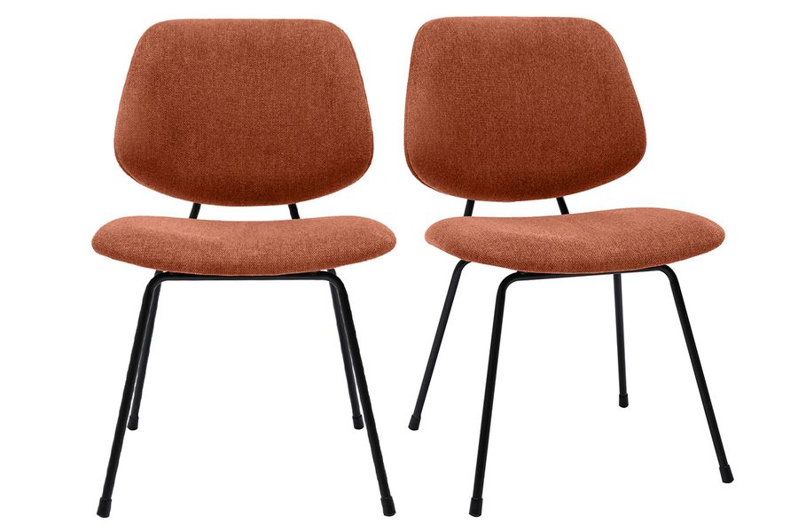 Set de 2 sillas de diseño de tejido efecto aterciopelado terracota y metal negro BARNET