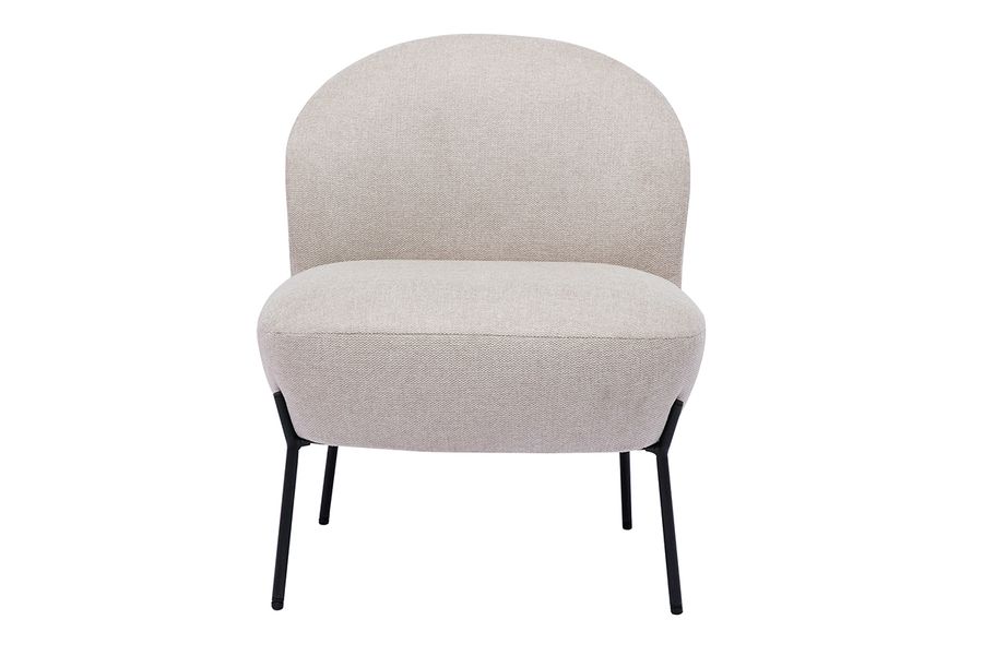 Fauteuil en tissu effet velours texturé beige et métal noir BELEY