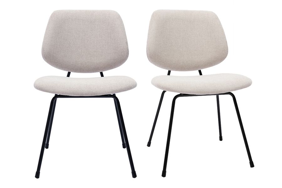 Design-Stühle beiger Stoff mit Samteffekt und schwarzer Metallfuß (2er-Set) BARNET