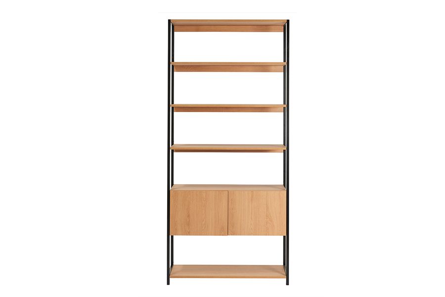 Bibliothèque étagère avec rangement fermé finition bois clair chêne et métal noir L94 cm FLEA