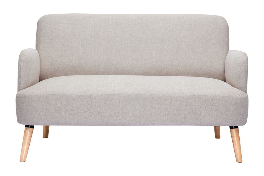 Divano scandinavo 2 posti in tessuto effetto velluto testurizzato beige e legno chiaro ISKO