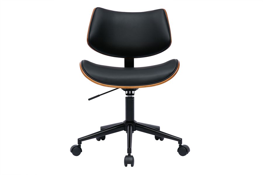 Sedia da ufficio con rotelle design nero, legno noce scuro e metallo nero MALMO