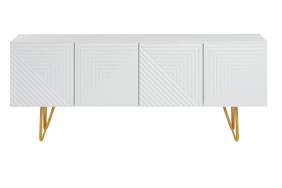 Design-TV-Möbel mit weißer Gravur und goldfarbenem Metall B140 cm OZEN