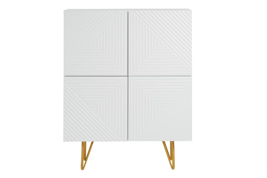 Madia design con incisioni bianco opaco e metallo dorato 4 ante L86 cm OZEN
