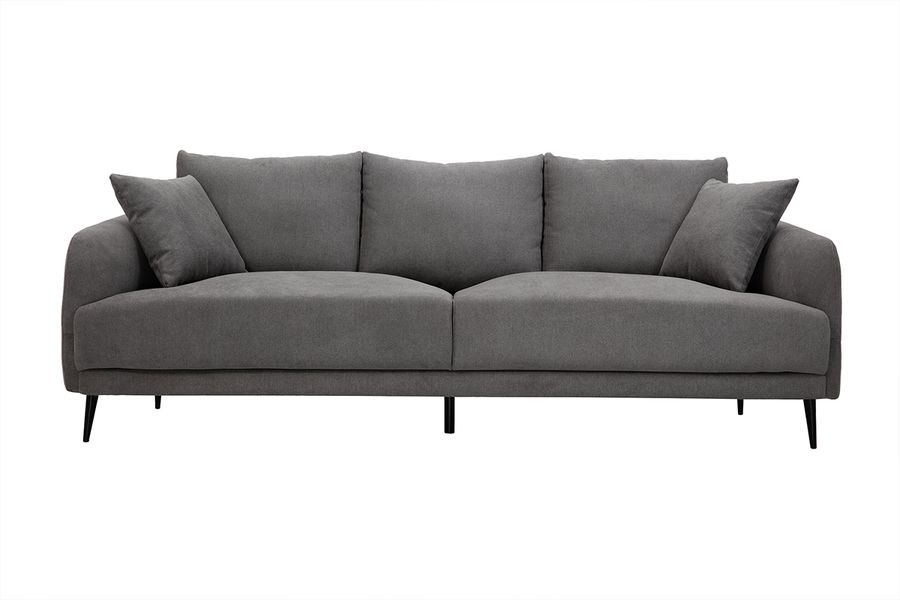 Sofá moderno 3 plazas de tejido efecto aterciopelado gris y metal negro JERRY