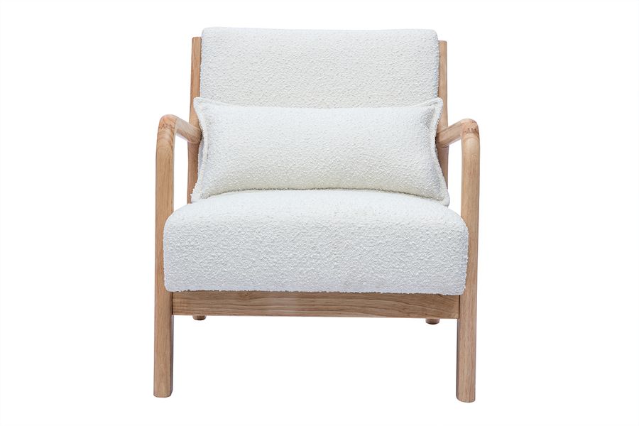 Sedia scandinava in tessuto effetto lana bouclé bianco e legno massello chiaro DERRY