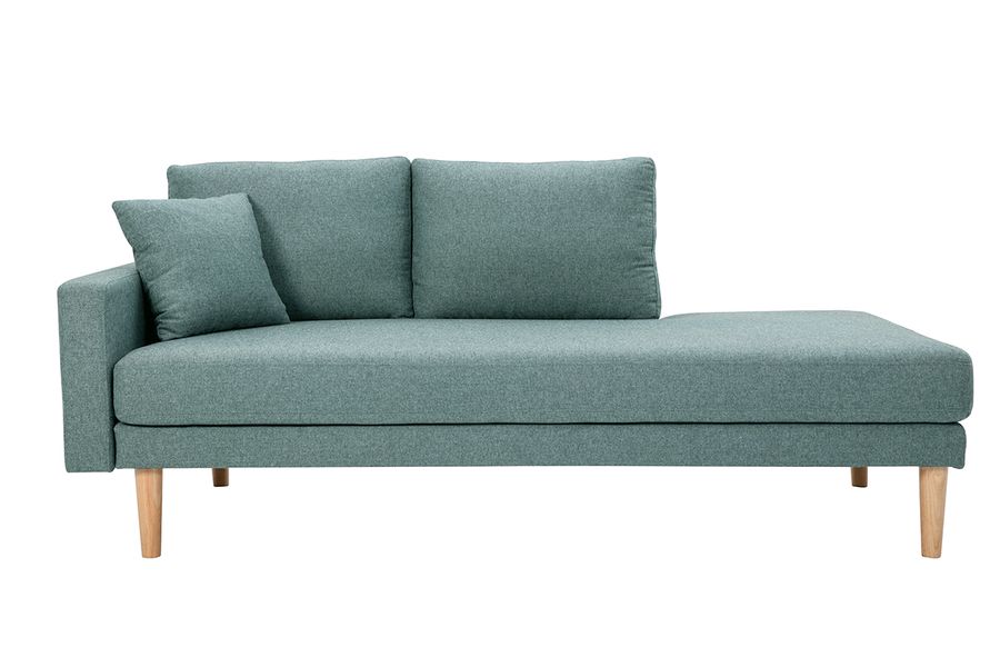 Meridiana scandinava in tessuto grigio-verde e legno massello chiaro L190 cm BERTILLE