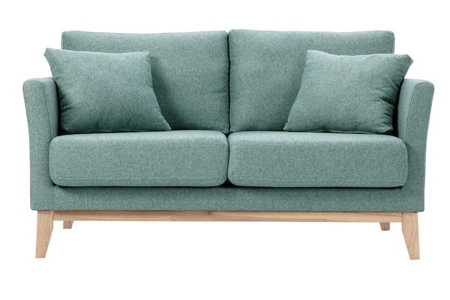 Skandinavisches Sofa aus graugrünem Stoff mit Samteffekt und hellem Holz 2-Sitzer OSLO