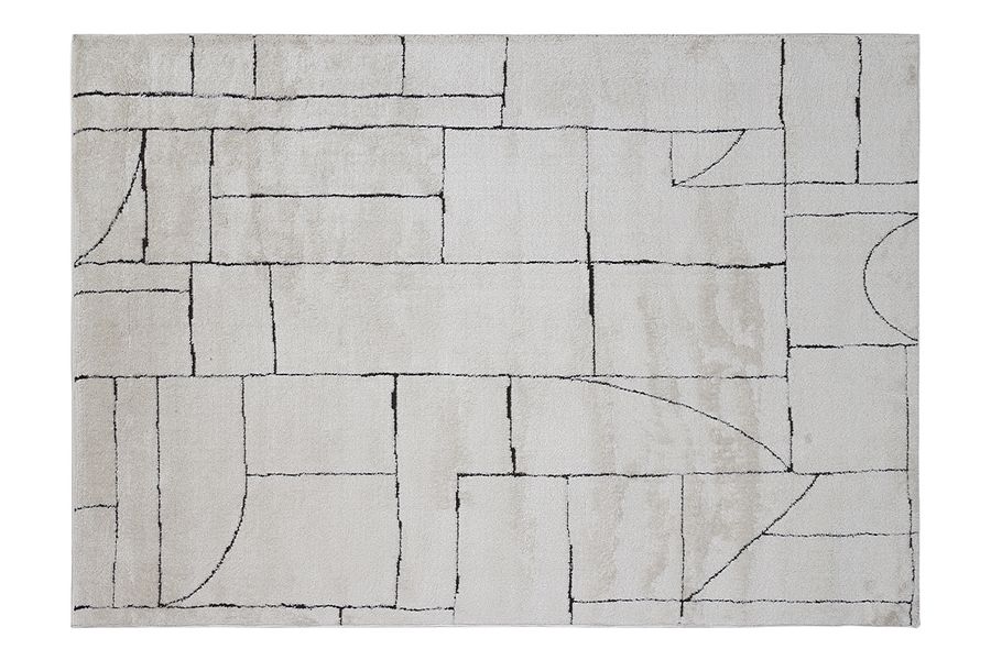 Alfombra rectangular con estampado geométrico blanco roto y negro 160 x 230 cm ENVY