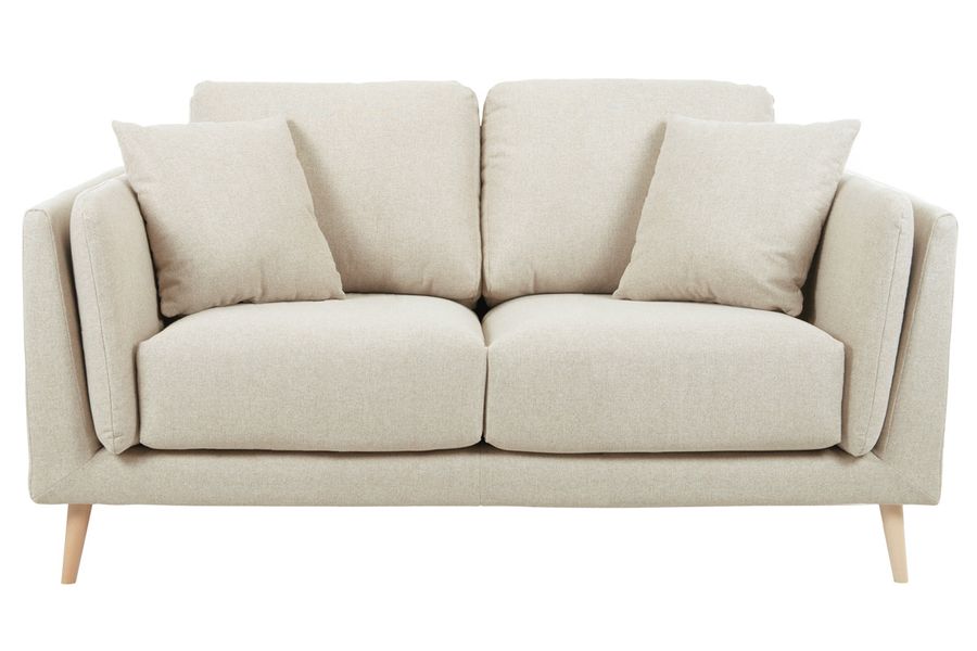 Canapé scandinave 2 places en tissu beige naturel et bois clair VOGUE