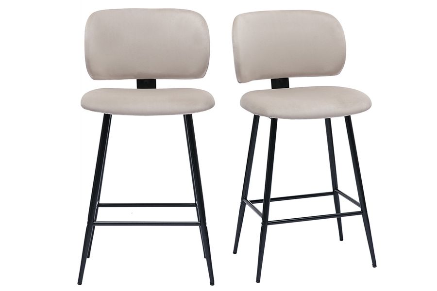 Barhocker aus taupefarbenem Samtstoff und schwarzem Metall H70 cm (2er-Set) ATRIUM