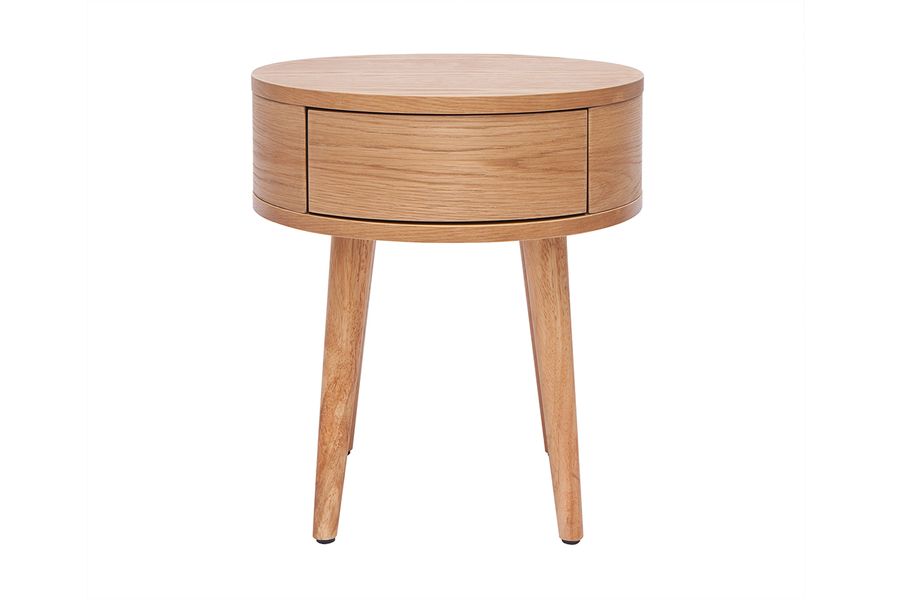 Comodino rotondo in legno chiaro con cassetto JUDITH