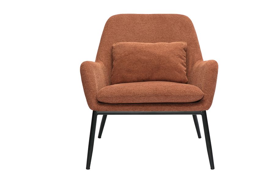 Design-Sessel im terracottafarbenem Samtdesign mit schwarzem Metall MAXINE