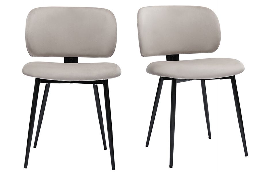 Chaises en tissu velours taupe et métal noir (lot de 2) ATRIUM