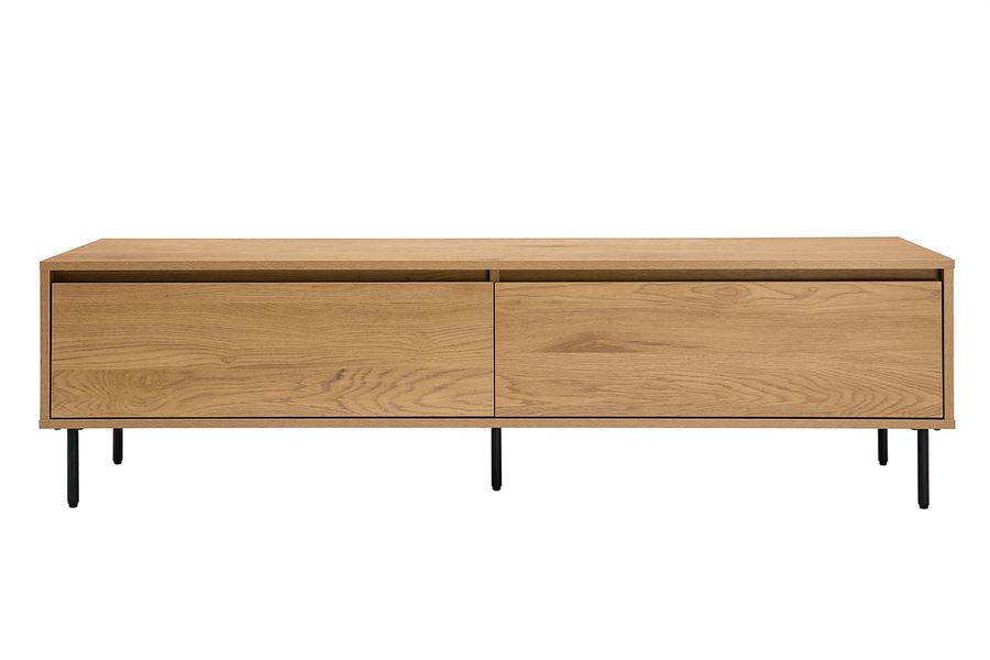Meuble TV finition bois clair chêne 2 tiroirs L160 cm ARAGON