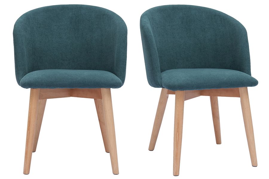 Sedie scandinave in tessuto effetto velluto blu anatra e legno massello chiaro (set di 2) HOLO