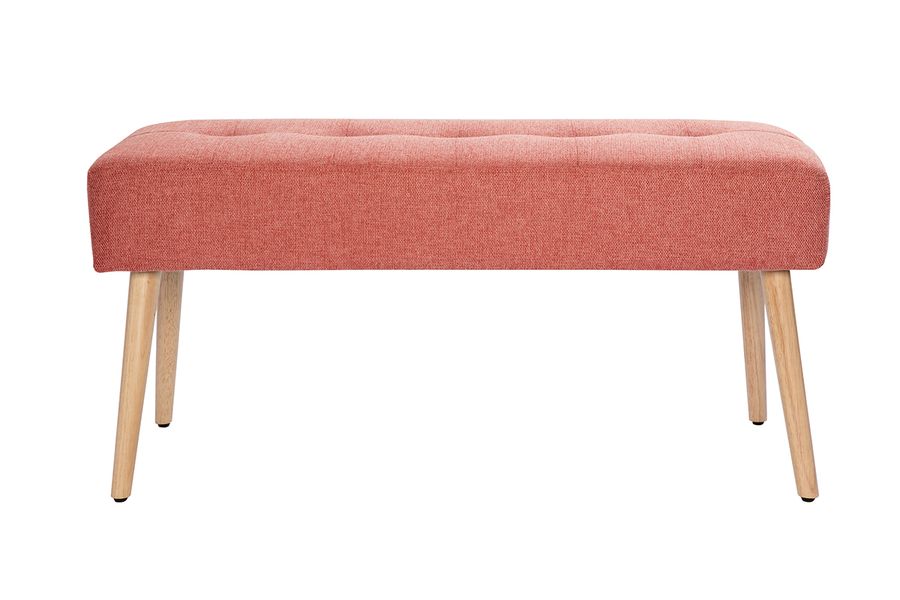 Panca lavorazione capitonné in tessuto effetto velluto testurizzato terracotta e legno chiaro L95 cm GUESTA