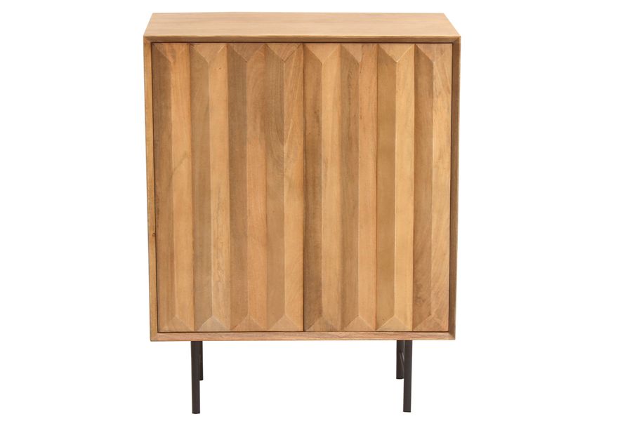 Sideboard aus massivem Mangoholz mit Relief und schwarzem Metall 2-türig B70 cm AGRA