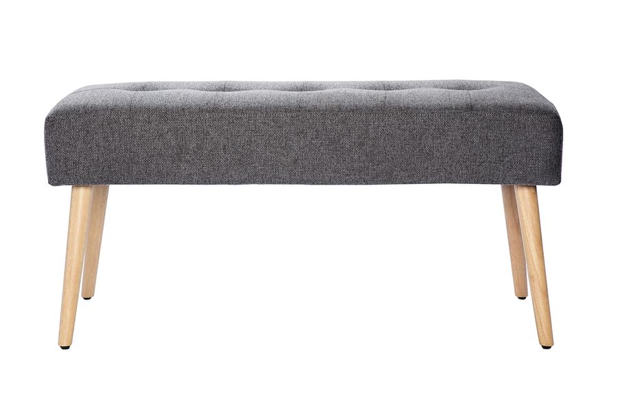 Panca lavorazione capitonné effetto velluto testurizzato grigio chiaro e legno chiaro L95 cm GUESTA