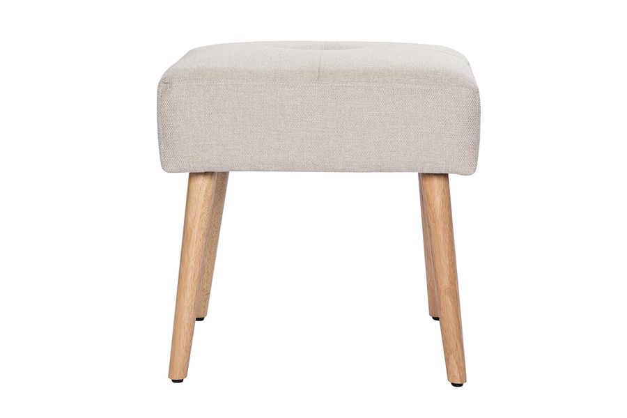 Sgabello basso in tessuto effetto velluto testurizzato beige e legno massello chiaro H46 GUESTA